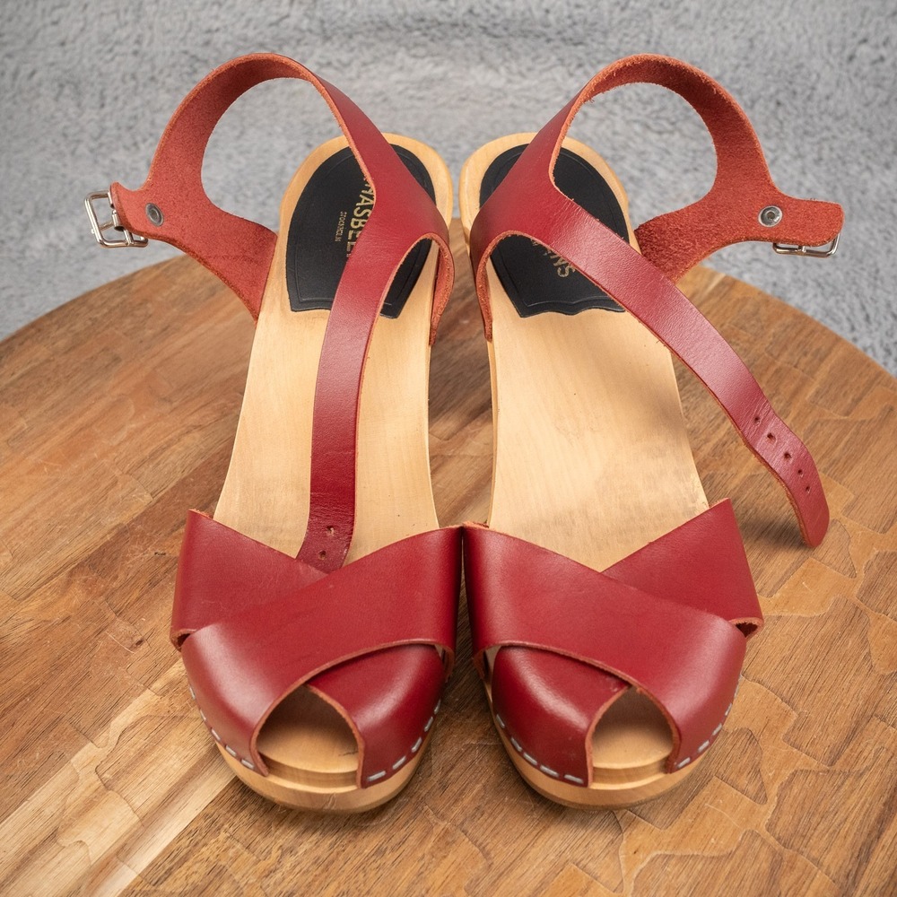 Swedish Hasbeens Kringlan Anthropologie Clog Sandals EU 36 US 6 Red EUC‼️ - Picture 2 of 7